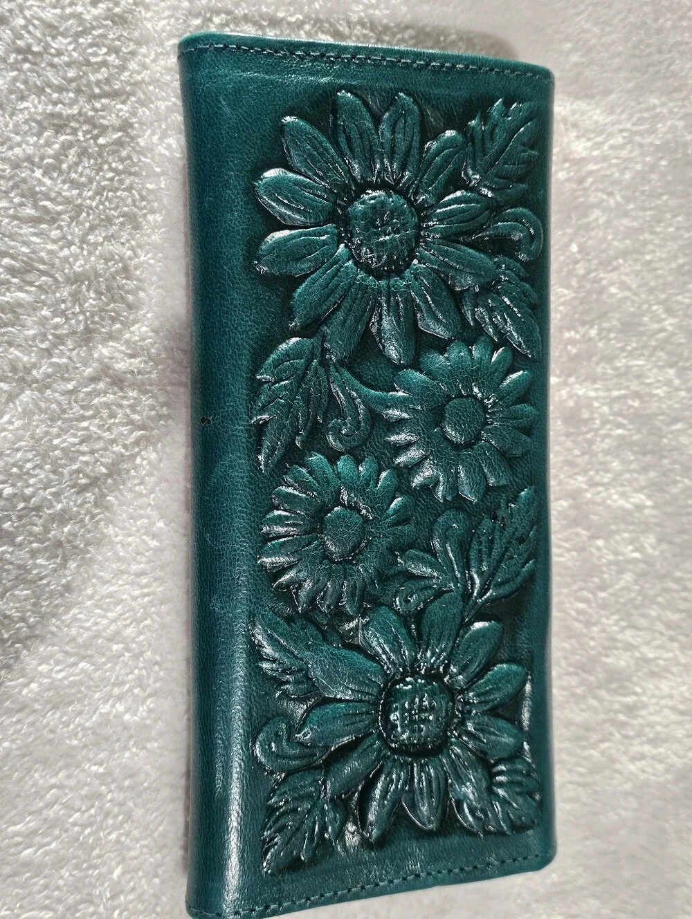 Tooled Floral Leather Wallet - Deep Teal Women's Clutch